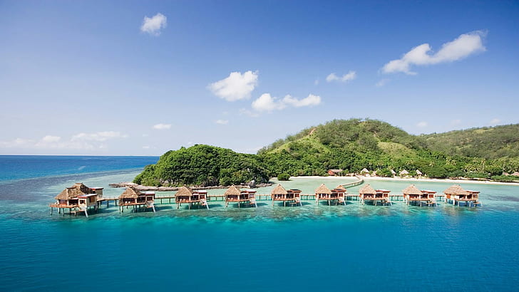 Mamanuca-Inseln des Fidschi-Vulkan-Archipels, das westlich von Nadi und südlich von Yasawa-Inseln liegt Panorama Bungalows Resort Pacific Ocean, HD-Hintergrundbild