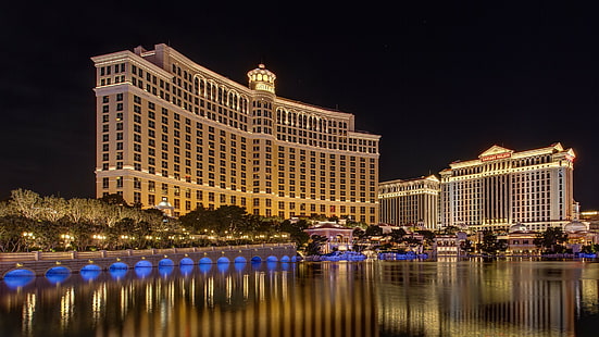 Las Vegas, Nevada, Nacht, Hotel Bellagio Las Vegas, Las Vegas, Nevada, Nacht, HD, HD-Hintergrundbild HD wallpaper