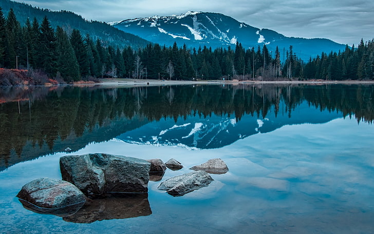 nature, paysage, Colombie-Britannique, montagnes, Canada, roche, reflet, lac, Fond d'écran HD