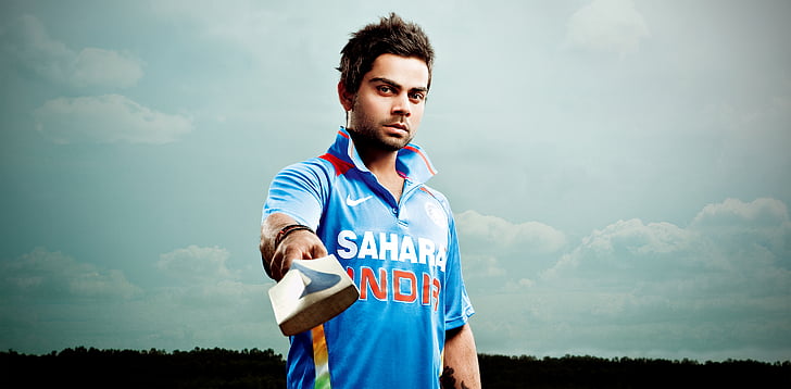 man wearing Nike shara jersey shirt on gray background, Virat Kohli, Team India, Indian cricketer, HD, HD wallpaper