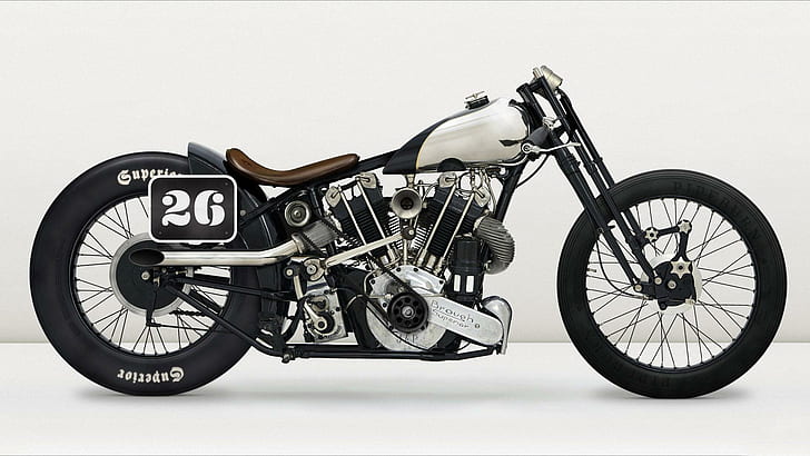 Brough Superior SS100, black and white chopper motorcycle, motorcycles, 1920x1080, brough superior ss100, HD wallpaper