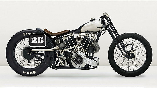 Brough Superior SS100, moto chopper in bianco e nero, moto, 1920x1080, brough superior ss100, Sfondo HD HD wallpaper
