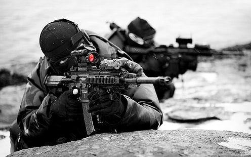 rifle preto, armas, soldados, militar, forças especiais, HD papel de parede HD wallpaper
