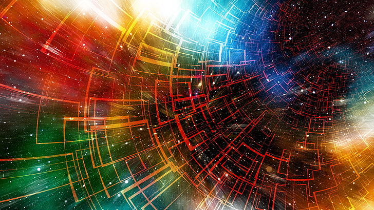 colorful, stars, space, multicolor, universe, abstract art, fractal art, circle, HD wallpaper