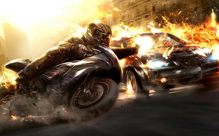 Wheelman Fire Sparks Sportbike HD, video games, fire, sportbike, sparks, wheelman, HD wallpaper