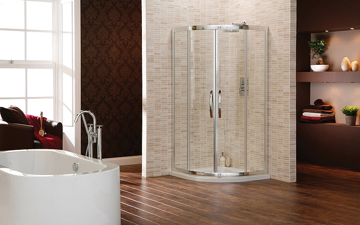 clear glass bathroom enclosure, bathroom, shower, style, interior, HD wallpaper