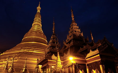 Религиозные, Пагода Шведагон, Бирма, Мьянма, Янгон, HD обои HD wallpaper
