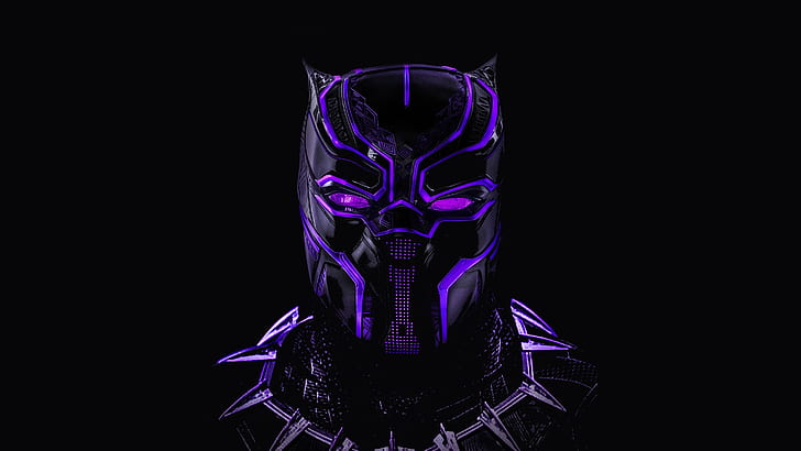 mask, black background, Neon, comic, MARVEL, Black Panther, HD wallpaper