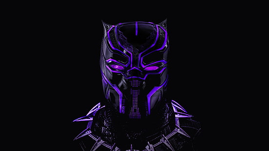  mask, black background, Neon, comic, MARVEL, Black Panther, HD wallpaper HD wallpaper