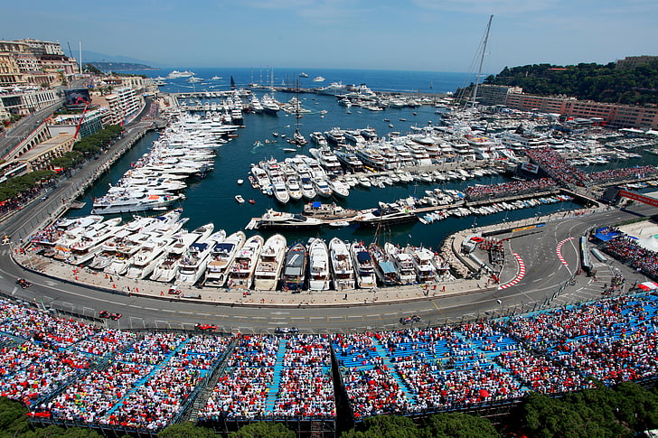 sea, the city, coast, sport, track, yachts, race, boats, tribune, the audience, Monaco, Formula 1, Circuit de Monaco, Monte-Carlo, HD wallpaper