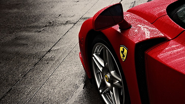 coche, Ferrari, Enzo Ferrari, coches rojos, gotas de agua, mojado, vehículo, Ferrari Enzo, Fondo de pantalla HD
