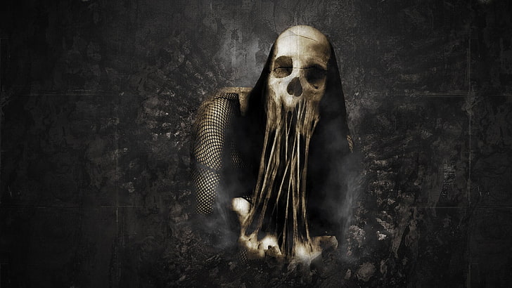 skull head digital wallpaper, skull, death, Grim Reaper, dark, fantasy art, HD wallpaper
