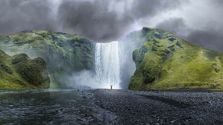 Islândia, cachoeira, 4k, OSX, 5k, floresta, maçã, HD papel de parede