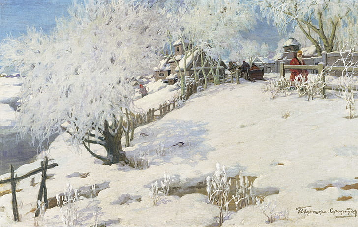 oil, canvas, The sun in the summer, winter – the cold, 1910s, Russian woman, Ivan GORIUSHKIN-SOROKOPUDOV, HD wallpaper