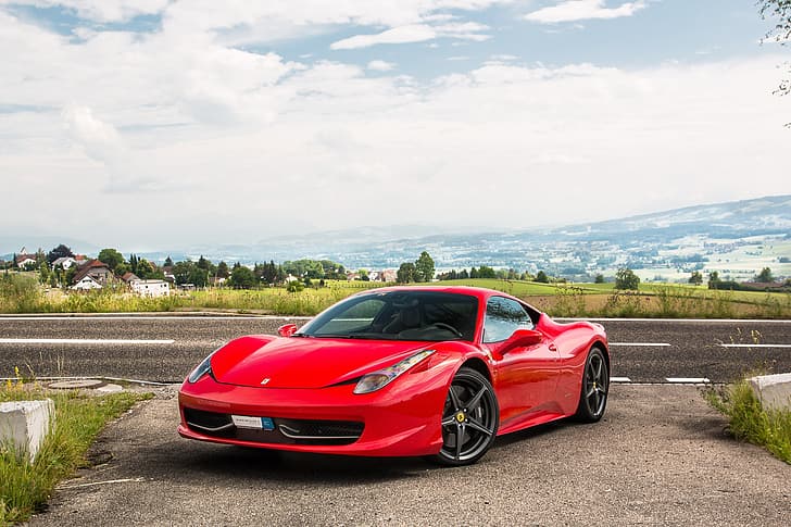 Ferrari, red, 458, Italia, HD wallpaper