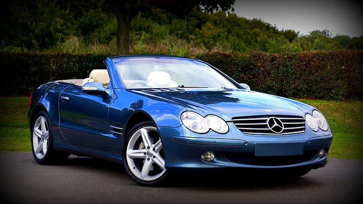 blue, car, class, classic car, convertible, fast, mercedes benz, sl500, speed, sports car, HD wallpaper