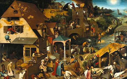 opere d'arte, arte classica, pittura, contadini, Pieter Bruegel, villaggi, Sfondo HD HD wallpaper