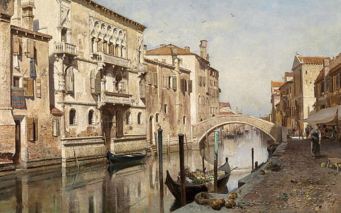 1882, peintre autrichien, huile sur toile, Robert Russ, vue sur le Palazzo Del Cammello à Venise, vues sur le Palazzo Del Cammello à Venise, Fond d'écran HD HD wallpaper