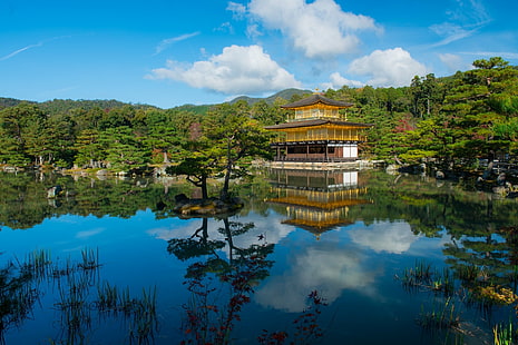 المعابد ، كينكاكو جي ، معبد بوذي ، المعبد الذهبي ، اليابان ، كيوتو ، انعكاس ، ديني، خلفية HD HD wallpaper