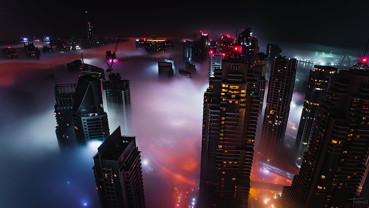 Dubai, nebbia, paesaggio urbano, teemusphoto, Gotham City, Sfondo HD