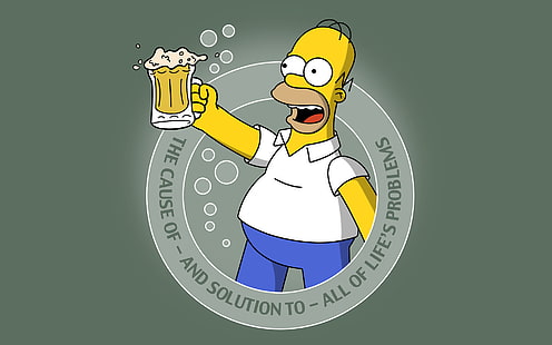 The Simpsons Homer Beer Alcohol Grey Grey HD, homer simpsons illustration, cartoon / comic, the, grey, grey, simpsons, homer, beer, alcohol, Fondo de pantalla HD HD wallpaper