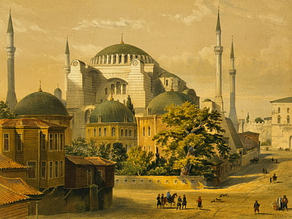 Джамии, Света София, Купол, Джамия, Живопис, Турция, HD тапет HD wallpaper