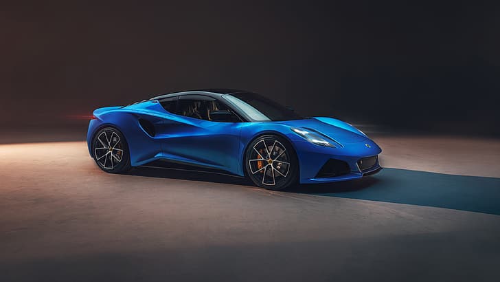 Lotus Emira, Lotus, car, blue cars, vehicle, sports car, spotlights, HD wallpaper