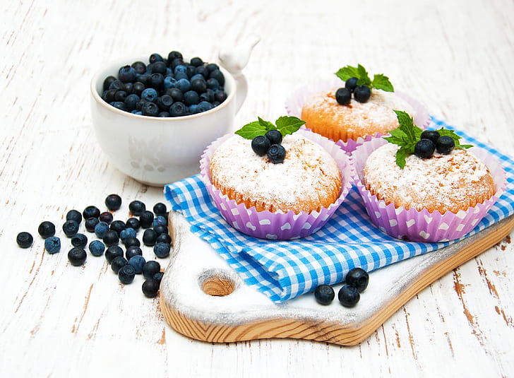Food, Muffin, Baking, Berry, Blueberry, Fruit, Still Life, HD wallpaper
