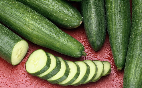 grüne Gurke viel, Gurken, in Scheiben geschnitten, Gemüse, HD-Hintergrundbild HD wallpaper