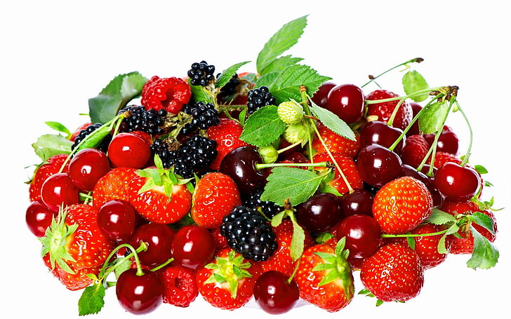 berries, strawberries, blackberries, cherries, berries, HD wallpaper