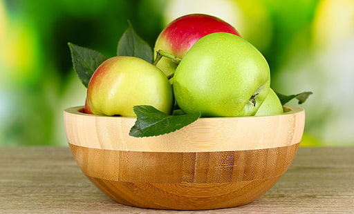 gröna och röda äppelfrukter, löv, bakgrund, widescreen, tapet, äpplen, äpple, mat, grön, frukt, helskärm, HD-bakgrundsbilder, helskärm, HD tapet HD wallpaper
