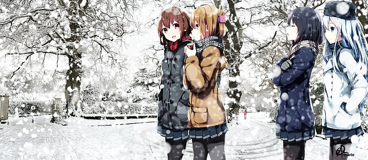 Akatsuki (KanColle), Anime Girls, Hibiki (KanColle), Ikazuchi (KanColle), Inazuma (KanColle), Kantai Collection, śnieg, biały, Tapety HD