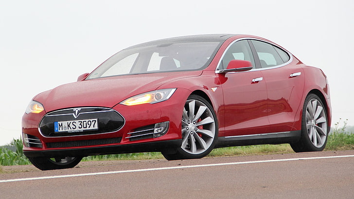 Tesla Motors, Tesla Model S P85+, Car, Electric Car, Full-Size Car, Grand Tourer, Luxury Car, Red Car, HD wallpaper