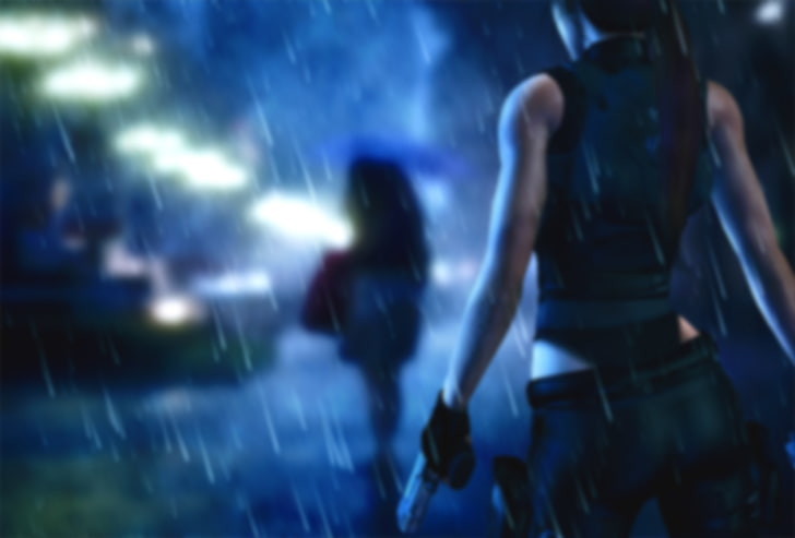 person i svart väst och byxor 3D karaktär illustration, flicka, makro, vapen, regn, rygg, Tomb raider, Lara croft, HD tapet