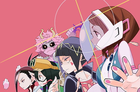 Boku no Hero Academia, anime kızlar, Tsuyu Asui, Yaoyorozu Momo, Uraraka Ochako, Jirō Kyōka, Ashido Mina, Hagakure Tōru, HD masaüstü duvar kağıdı HD wallpaper
