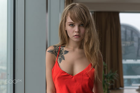 bionda, viso, tatuaggio, Anastasia Scheglova, ritratto, Sfondo HD HD wallpaper