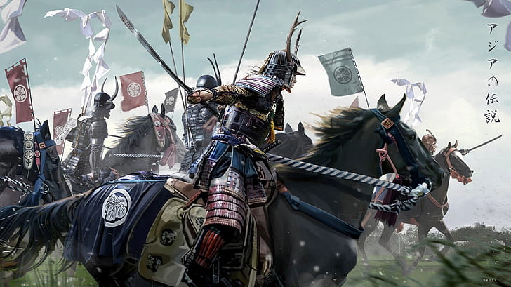 Fantasie, Samurai, Rüstung, Pferd, Katana, Krieger, HD-Hintergrundbild