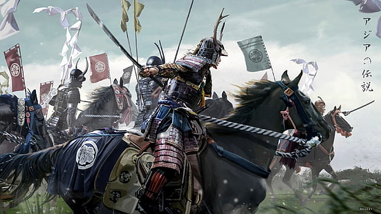 خيال ، ساموراي ، درع ، حصان ، كاتانا ، محارب، خلفية HD HD wallpaper