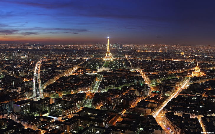 Париж, Айфелова кула, нощ, небе, градски пейзаж, HD тапет