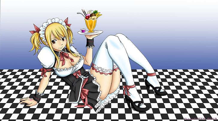 илюстрация на героя от аниме с жълтокоса жена, Fairy Tail, Heartfilia Lucy, HD тапет