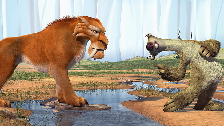 Lion King characters, ice age, diego, sid, saber-toothed tiger, sloth, HD wallpaper