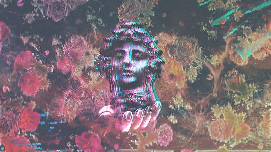 onda de vapor, estatua, Julio César, César, estilo retro, vintage, Fondo de pantalla HD HD wallpaper