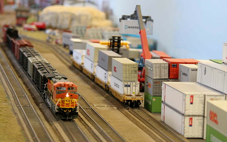 Train, Freight Trains, Toys, Tilt Shift, Bokeh, train, freight trains, toys, tilt shift, bokeh, HD wallpaper