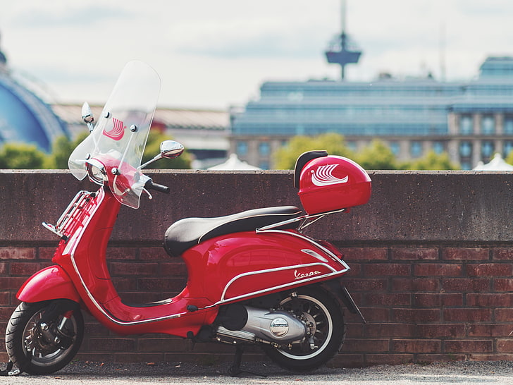 red motor scooter, scooter, red, transport, HD wallpaper