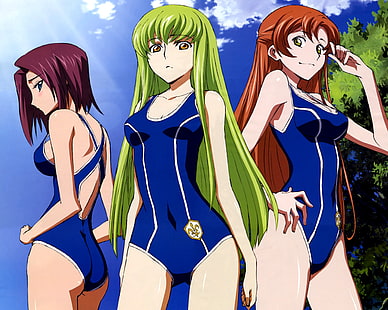 код geass лилава коса зелена коса stadtfeld kallen cc аниме фенетка ширли бански костюми аниме момичета Anime Code Geass HD Art, Code Geass, лилава коса, HD тапет HD wallpaper
