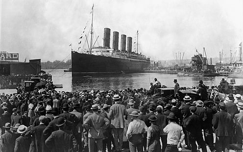 Titanic, vintage, fartyg, människor, svartvit, HD tapet HD wallpaper