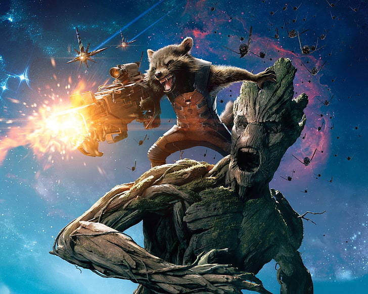 Pintura de Grooth, Película, Guardianes de la galaxia, Groot, Rocket Raccoon, Fondo de pantalla HD