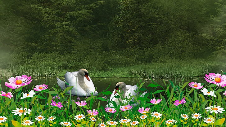 Уайлдфлауэр Пруд, спокойный, приглушенный, беззвучный, тихий, цветы, приглушенный, тихий, тихий, тихий, зеленый, спокойный, HD обои