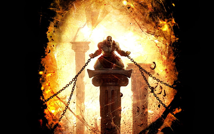 Papéis de parede de God Of War Kratos, deus da guerra, ascensão, correntes, colunas, arte, HD papel de parede