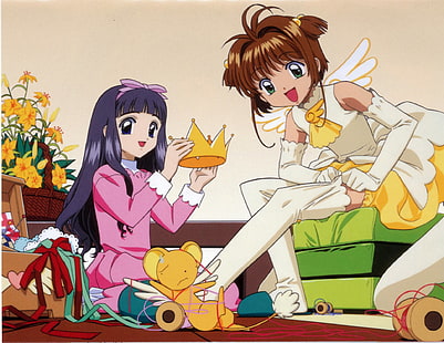 Аниме, Cardcaptor Sakura, Keroberos (Card Captor Sakura), Sakura Kinomoto, Tomoyo Daidouji, HD тапет HD wallpaper